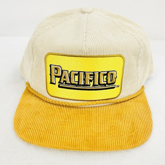 Pacifico Drink Corduroy Golf A-Frame Hat Cap Adjustable Snapback Beige Rope - Picture 2 of 5